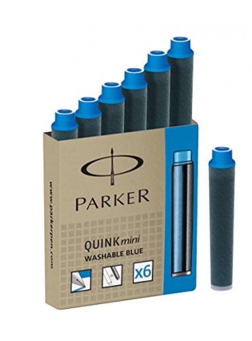 Blue & Blue Washable Refills Fountain Pen Cartridges Black Parker Quink Ink 
