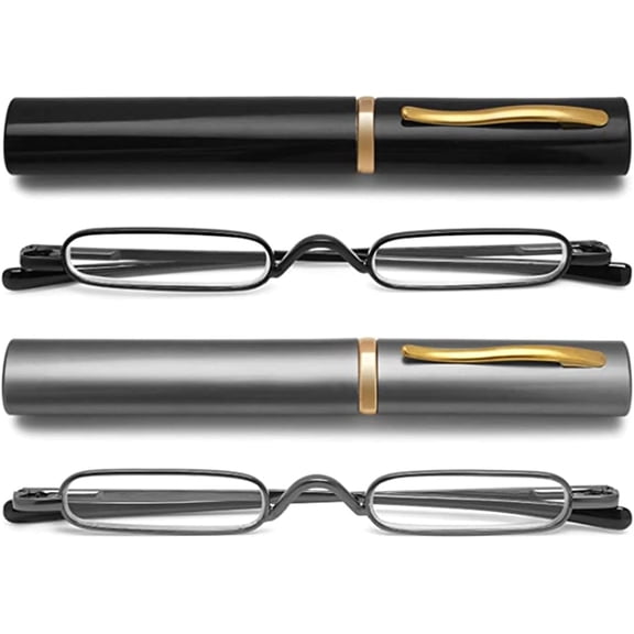 2 Pairs Mini Reading Glasses Compact Spring Hinged Slim Pocket Readers with Pen Clip for Easy Carry 2.5