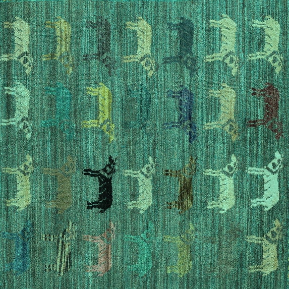 Ahgly Company Indoor Square Abstract Turquoise Blue Modern Area Rugs, 6' Square