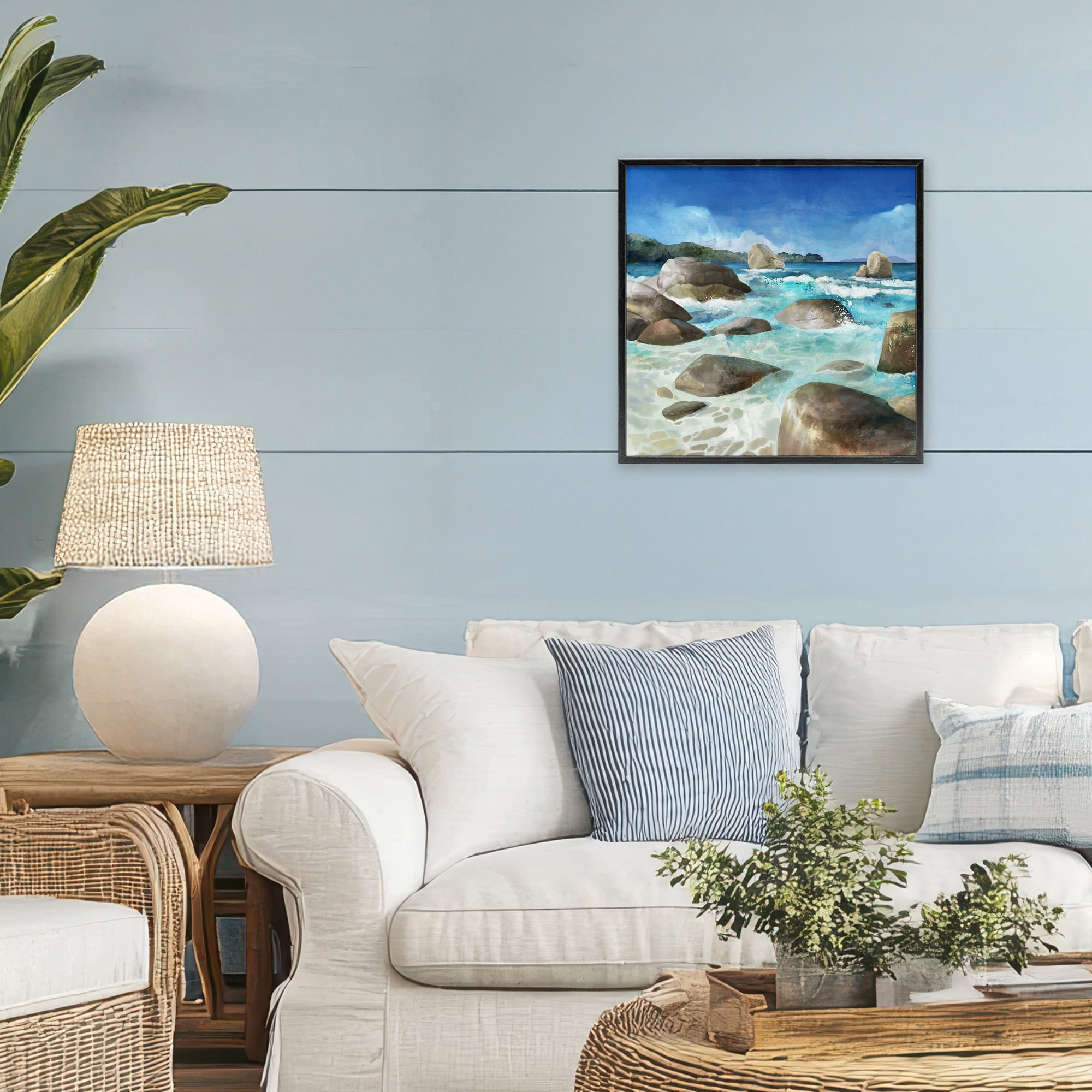 Stupell Industries Low Tide Rocks on Shore Black Framed Giclee Art, design by Mauro Devereaux