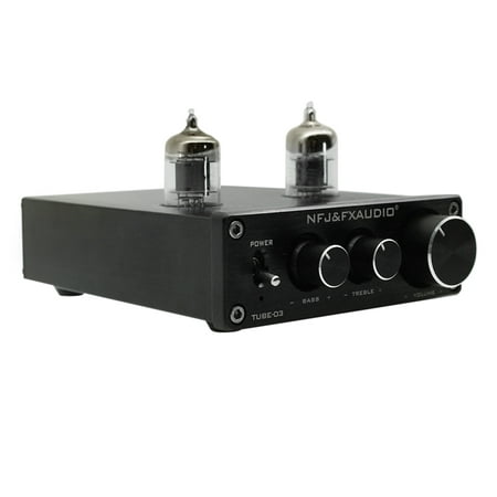 FX-AUDIO TUBE-03 Mini HiFi Audio Preamplifier 6K4 Vacuum Tube Amplifier Buffer Treble Bass Adjustment RCA Preamp Black US (Best Preamp For Upright Bass)