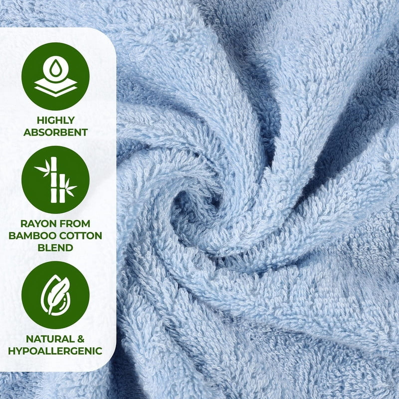 Superior Rayon from Bamboo Soft Modern 12-Piece Towel Set, Light Blue