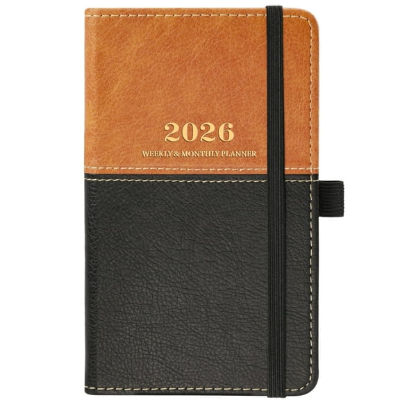 2026 Compact Planner for Daily Use, Thread-Bound Lay-Flat Design with 2 Ribbon Bookmarks, Monthly Weekly Pages for Scheduling, Brown