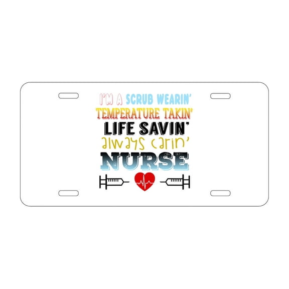 DistinctInk Custom Aluminum Vanity Front License Plate - Scrub Wearing Temp Taking Life Saving Nurse - Weatherproof, Pre-Drilled Holes