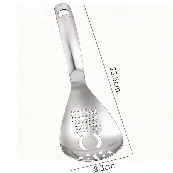 5-in-1 Stainless Steel Filter Spoon, Ginger Garlic Grinding Tool, Multifunctional Kitchen Gadget for Cooking, Fine Mesh Strainer & Masher, A