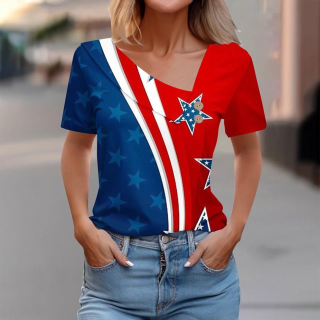 Fiudx Liquidación de Ofertas Flash Top Informal de Primavera y Verano de Manga Corta con Cuello En V para Mujer