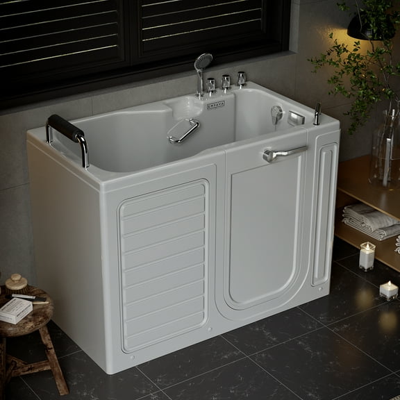 54 in.Right Drain Walk-in Soaking Bath Tub with Outward Opening Door in White