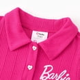 thumbnail image 4 of Barbie Girls 2 Piece Outfit Set Rib Knit Polo Shirt Puff Sleeve Ruffle Tiered Allover Print Skirt Sizes 4-5Y, 4 of 11