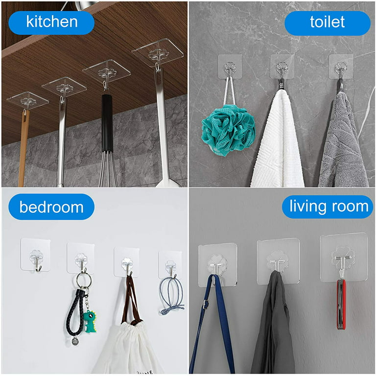 Adhesive Hooks for Hanging Heavy Duty Wall Hooks 22 lbs Self Adhesive Towel  Hook Waterproof Transparent S Hooks for Keys Bathroom Shower Outdoor  Kitchen Door Home Improvement Sticky Hook 12 Pack 