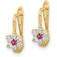 thumbnail image 2 of 14K Yellow Gold Polished Red and White CZ Flower Hoop Earrings - 11.75mm, 2 of 6