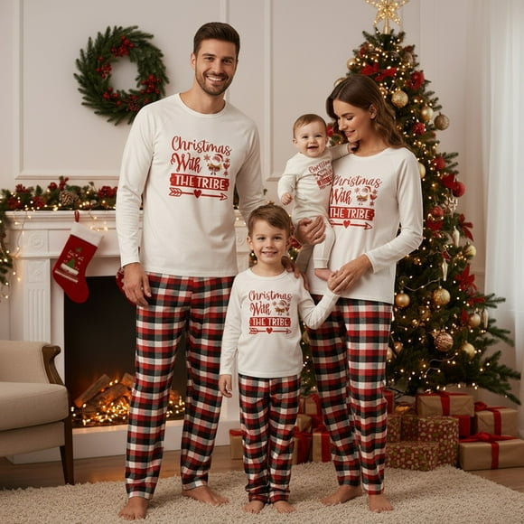 Zhanying Christmas Pajamas Pyjama pour Femmes, Vêtements de Nuit, Tenue d'Intérieur, Pyjamas de Noël pour la Famille, Ensemble de Pyjamas pour la Maison, Tenues des Fêtes pour Femmes, Blanc