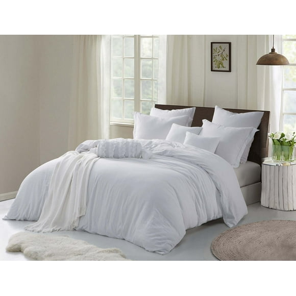 Natural Crinkle Fabric Ultra Soft Solid Duvet Cover Set - Zipper Closure