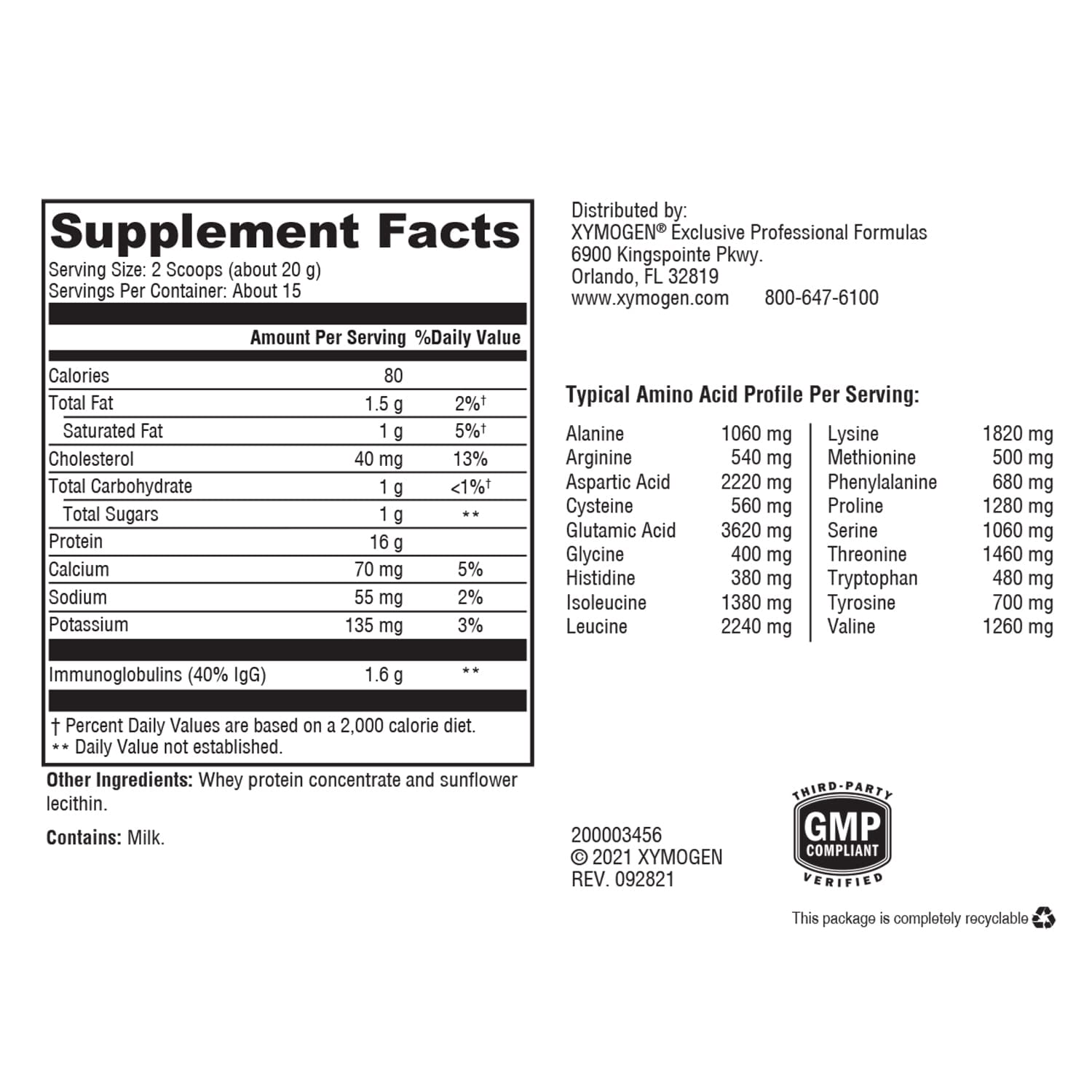 XYMOGEN IgG Pure - Bioactive Whey Protein - Immune Health Support & GI Health Support - Muscle Recovery & Healthy Body Composition - Gluten-Free, Non-GMO & Soy-Free - 15 Servings