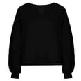 thumbnail image 5 of Women's V-Neck Lace Detail Sweatshirt, Soft Puffed Sleeve Pullover Top with Ribbed Trim, Cropped Casual Loose Fit Tops for Fall Fashion and Daily Comfort Wear Black XXL, 5 of 5