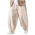 thumbnail image 6 of Men's Cropped Harem Pants Baggy Casual Trousers Loose Fit Drop Crotch Lightweight Breathable with Elastic Waist Drawstring for Yoga Lounge Streetwear Everyday, 6 of 9