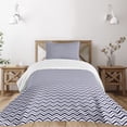 thumbnail image 3 of Ambesonne Navy Blue Quilted Bedspread Set 2 Pcs, Chevron Dashed Lines, Twin Size, Navy Blue White, 3 of 6