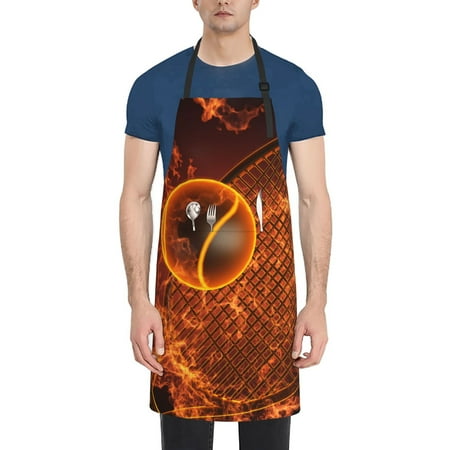 

Naloa Tennis Racket In Fire Apron Kitchen Aprons with Pockets for Women Men Chef