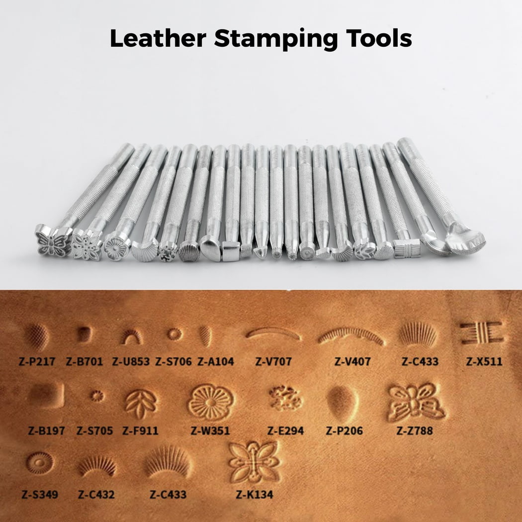 20 PCS Leather Stamping Tool Leather Carving Working Saddle Making Tools  DIY Leather Craft Stamps Set DIY Hammer 
