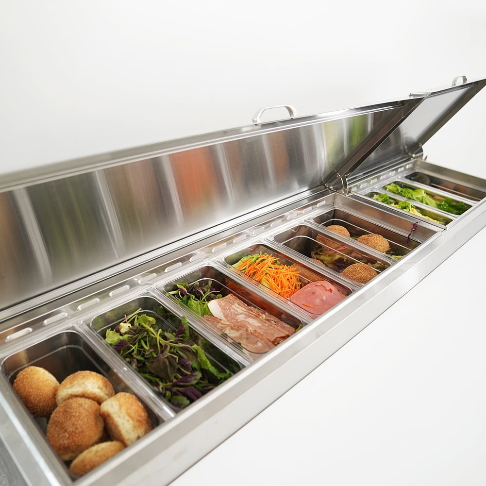 Yesurprise Commercial Refrigerator, Sandwich Prep Table with Adjustable Shelf Brackets, Stainless Steel Insulation Lid, Heavy Duty Casters, Salad Refrigerator