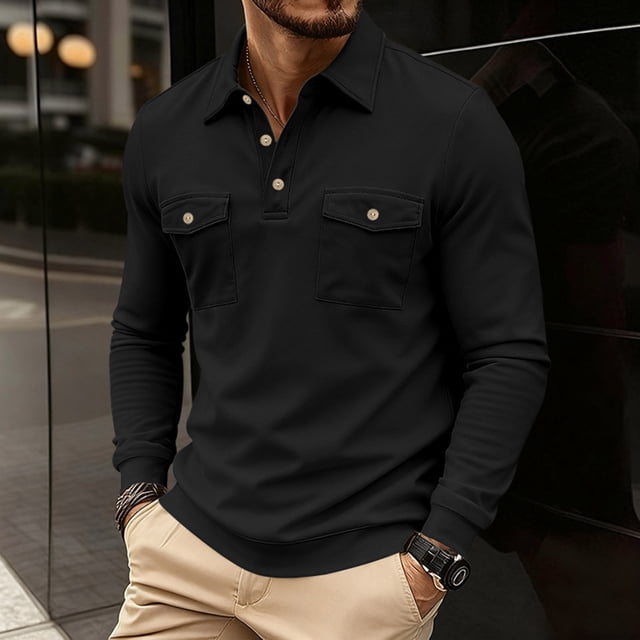 pstuiky camisa de manga larga para hombre, Sudadera con capucha y múltiples bolsillos para hombre, de color liso, con solapa y manga larga camisetas de hombre m