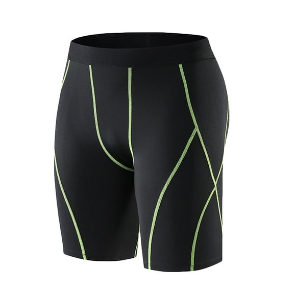 HOOMEUMY Men's Compression Baselayer Shorts Tights Pants 3/4 Length Workout Running Tights Sports Gym Fitness Training Tights Green L