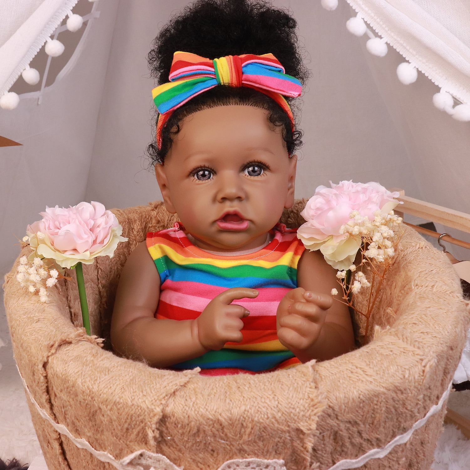 Takanini Reborn Baby Dolls African American Silicone Limbs Realistic Baby Doll with Soft Body Birthday Gift