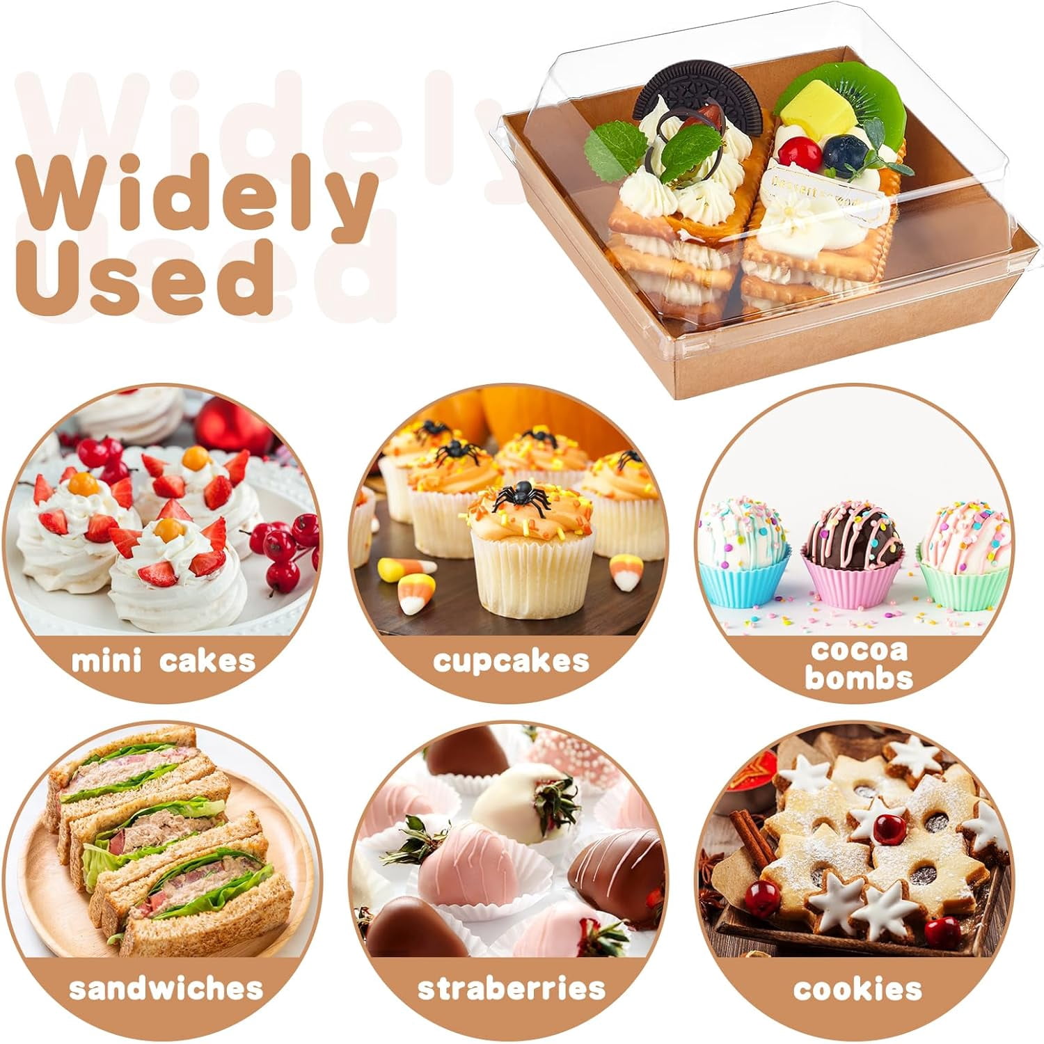 50 Pack Small Charcuterie Boxes with Clear Lids - To Go Paper Mini Charcuterie Box, Disposable Food Containers, 5 Inch Dessert Boxes (Brown)