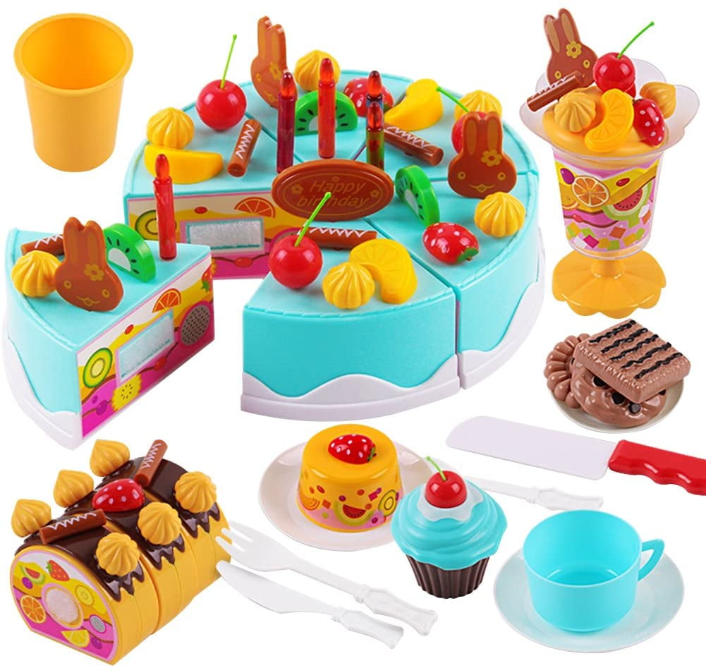 75Pcs DIY Cutting Fruit Birthday Cake Food Play Toy Set Kids Boy Girl Children 