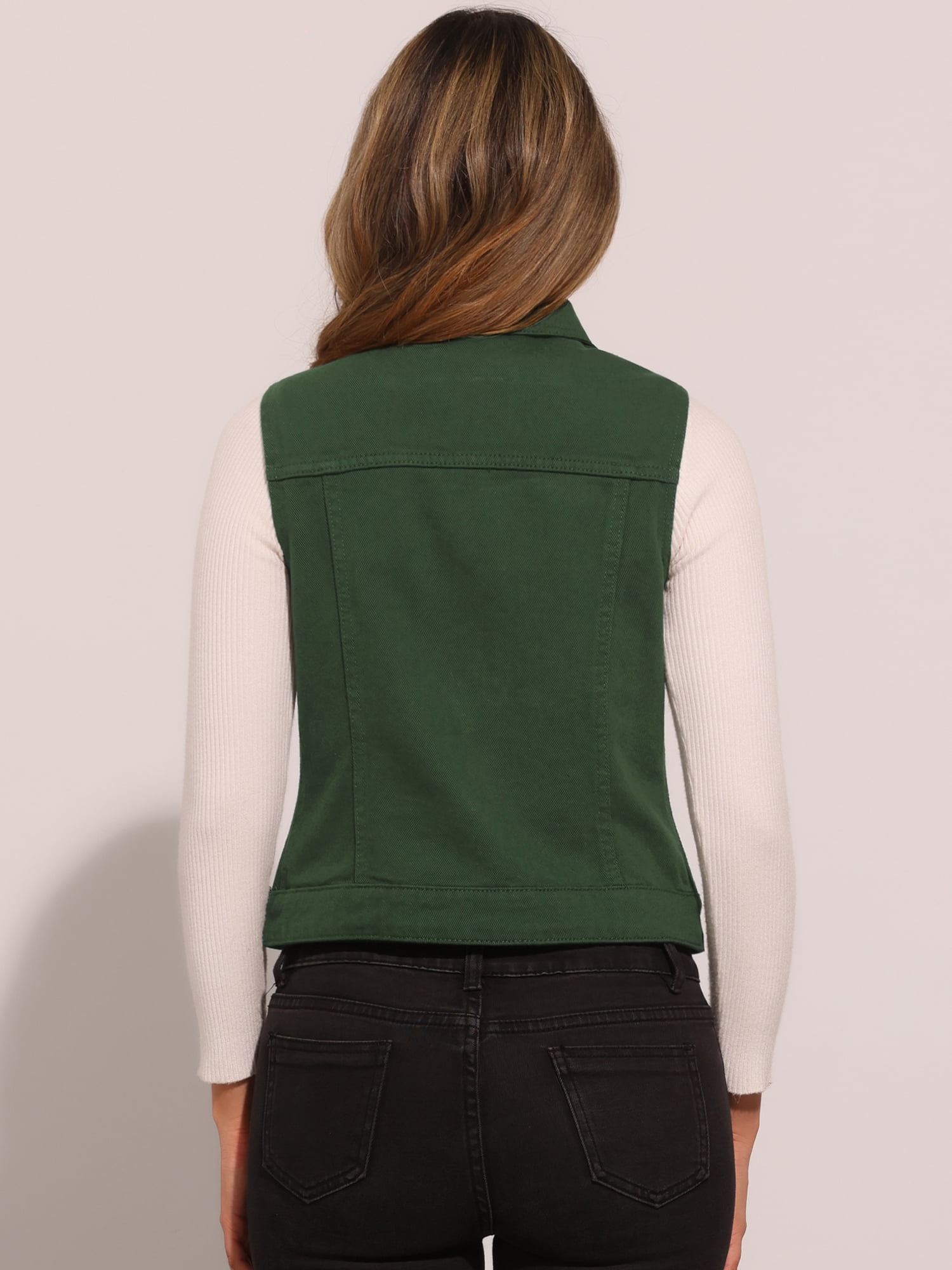 DARING DIVA Women's Denim Sleeveless Flap Pockets Vest Jacket XL Dark Green
