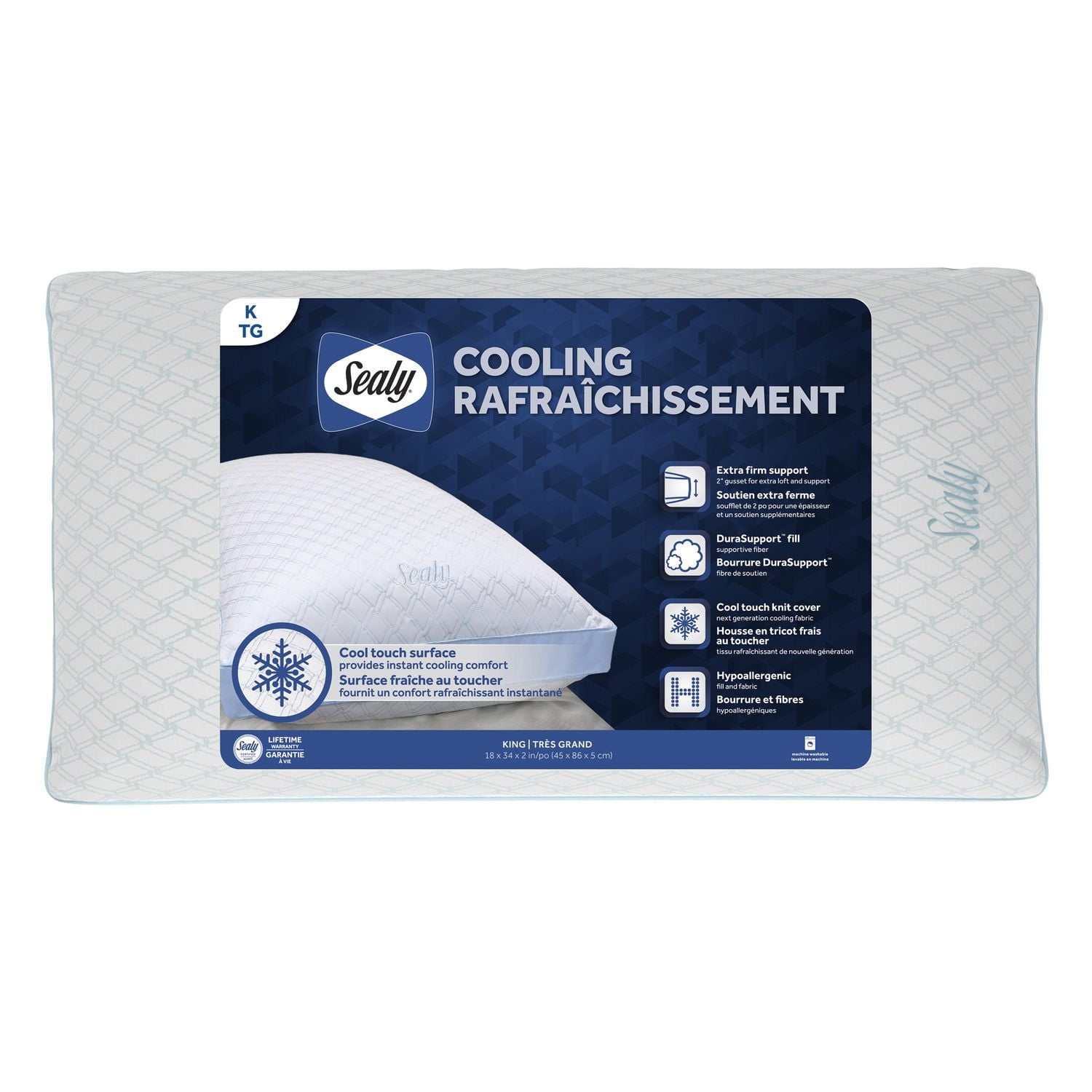 Sealy Cooling Extra Firm Support Cool Touch Bed Pillow, Queen, Machine Washable Bed Pillow