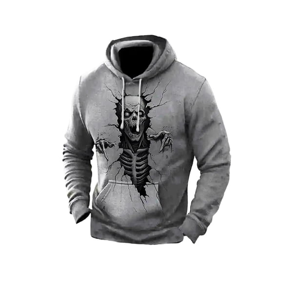 Mens Halloween Graphic Printed Hooded Sweatshirt Loose Fit Long Sleeve Casual Pullover Top for Autumn