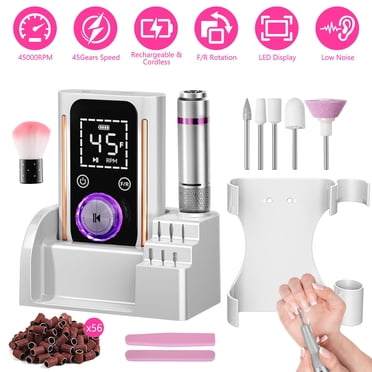 Imountek Portable Nail Drill Machine, 45000 RPM Professional Electric Nail File Kit with 11 Bits for Salon Home Manicure