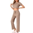 thumbnail image 4 of INSPIRAR CHIC Conjunto de Pijama de Mujer de Punto Acanalado de 2 Piezas con Top Corto de Manga Corta y Pantalones, Conjuntos de Ropa Casual XS Camel, 4 of 5