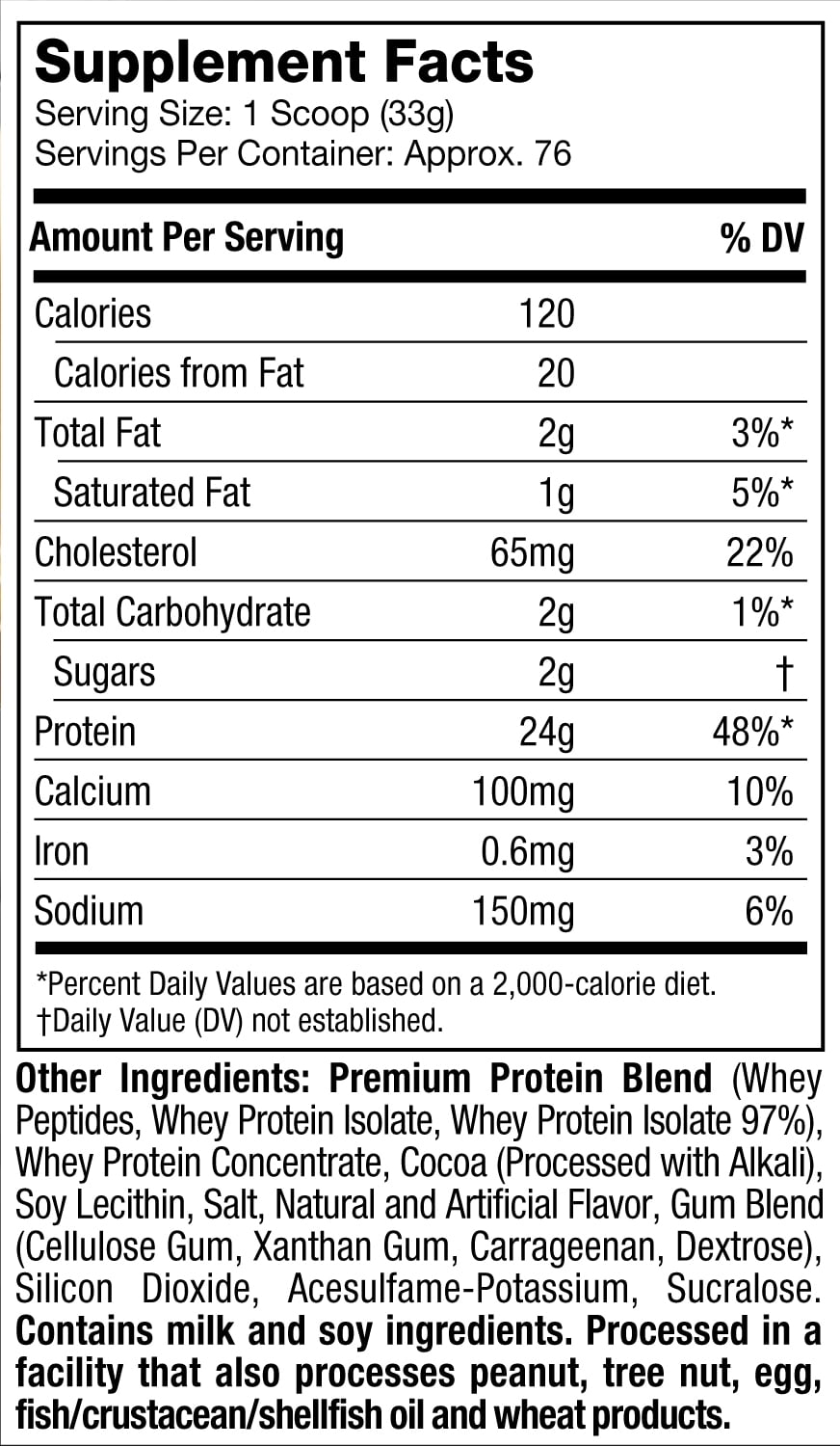 NitroTech Whey Gold, 100% Whey Protein Powder, Whey Isolate and Whey Peptides, Double Rich Chocolate, 76 Servings (5.5lbs)