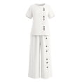 thumbnail image 7 of Womens Suit Jacket Womens Solid Color Casual Vacation Linen Outfit Button Short Sleeve Blouse Wide Leg Pants Set Summer Travel Wear White L, 7 of 7