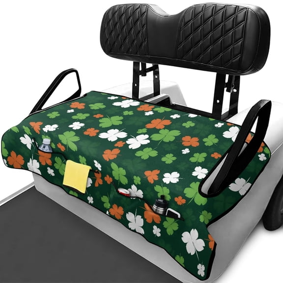 XYZCANDO St. Patrick's Shamrock Golf Cart Seat Cover - 4 Pockets Non-Slip Terry Cloth - Universal Fit 2-Seat Golf Cart Protector