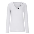 thumbnail image 3 of XFLWAM Women Solid Color Shirts Deep V-Neck Long Sleeve Casual Slouchy Loose Blouses Faux Button Lightweight Pullover Top White XL, 3 of 4