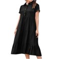 thumbnail image 2 of Yotami Cotton Linen Dresses for Women Summer Short Sleeve Loose Fit Solid Color Dress for Travel Button-Down Collar Long Dress Black L, 2 of 3