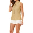 thumbnail image 4 of INSPIRE CHIC Chemise Sans Manches à Col Pointu à Simple Boutonnage pour Femme P Beige, 4 of 6