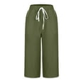 thumbnail image 6 of MIUOWANP Plus Size Women's Cropped Pants Wide Leg with Pockets Solid Color Drawstring Casual Long Pants Size XXXXL(16)Army Green, 6 of 7