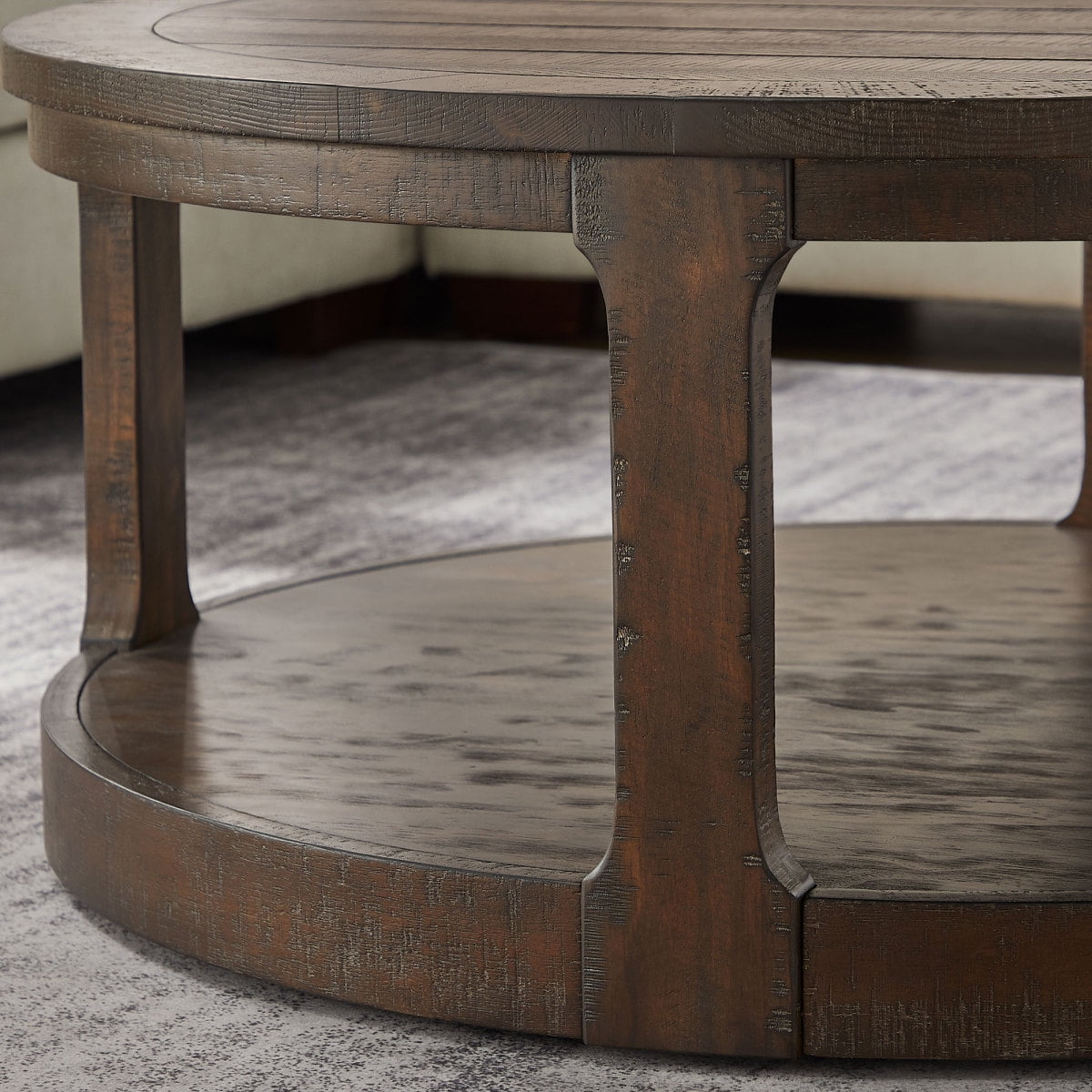 40inch Large Curved 2 Tier Traditional Round Circle Wooden Center Coffee Table,Rounded Table with Wheels,Mid Century Rustic Style Table for living Room,Office,Apartment,OAK