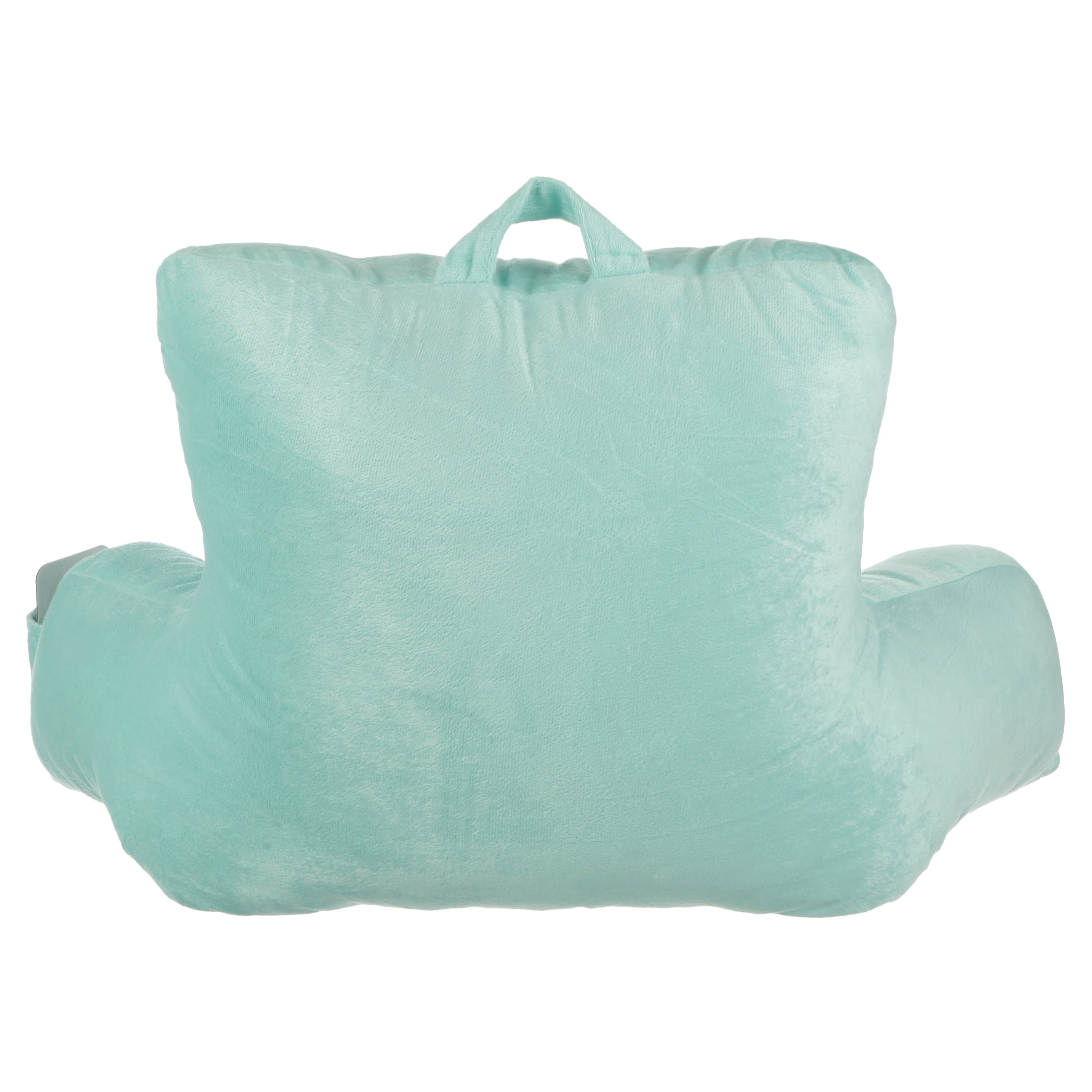 Mainstays Bed Rest Lounger Pillow -Faux Mink Fabric with Polyester Filling, 27" x 14" x 18", Solid Color Mint Green with Pocket