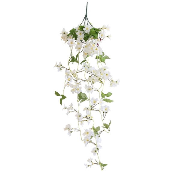 100cm Artificial Winter Jasmine Hanging Flower Vines , Trailing Silk Floral Vines Fake Greenery Garlands,Non-Fading UV-Resistant Vines for Home Wall Balcony Garden Indoor Outdoor Decor,White