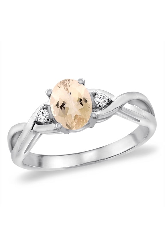 14K White Gold Diamond Natural Morganite Infinity Engagement Ring Oval 7x5 mm, size 5