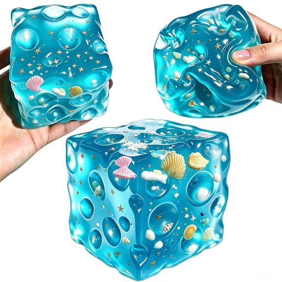 2026 New Ocean Shell Ice Cube Squishy Ocean Series Shell Filled Stress Ball, Cooling Slow Rising Cube Squeeze Fidget Toy for Stress Relief & Anxiety Relaxation 2026