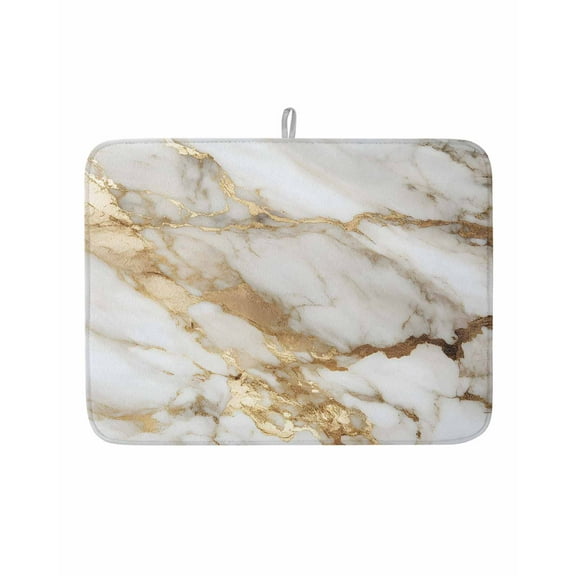 White Gold Marble Textured Dish Drying Mat, Abstract Modern Art Absorbent Dish Drying Matt Pad for Kitchen Countertops,Sinks,Dish Drainer Racks, Large 18x24inx1 Pc,