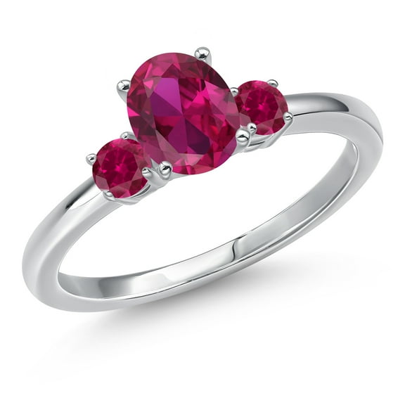 Gem Stone King 14K White Gold Red Created Ruby Engagement Ring for Women | 1.13 Cttw | Oval 7X5MM | Gemstone July Birthstone | Size 6