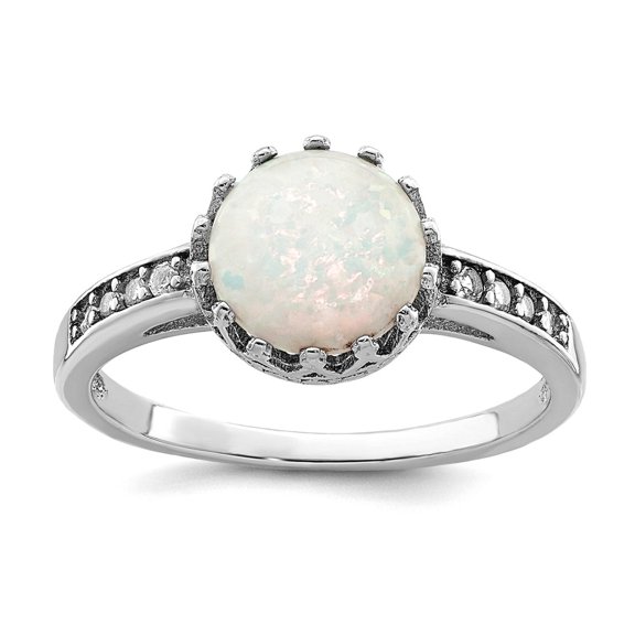 925 Sterling Silver Rhodium Plated Polished Simulated Opal Ring Size 6 Ring for Women