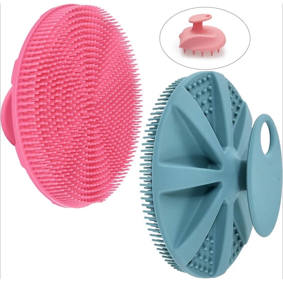Silicone Body Scrubber Shower Brush Handheld Cleansing Skin Brush, Gentle Exfoliating and Lather Well