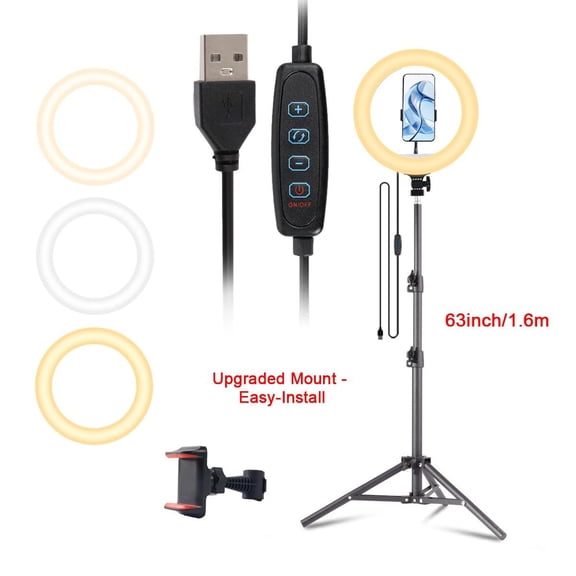 UEGOGO 10" Ring Light w/ 63" Tripod & Phone Mount - Perfect for Streaming/Meetings/Photos